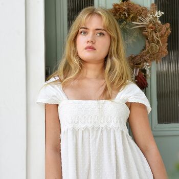 Ladies Capped Sleeve Swiss Dot Nightdress With Lace 'Maud', 3 of 7