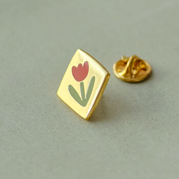 Tulip Flower Gold Enamel Pin Badge, 2 of 5