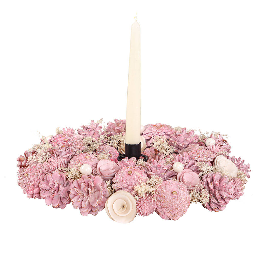 Pink Rose Candle Holder Centrepiece Wreath By Dibor