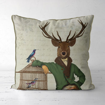 Deer With Bamboo Cage Decorative Cushion, 2 of 4