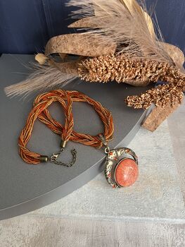 Orange Braided Orange Necklace And Pendant, 5 of 5