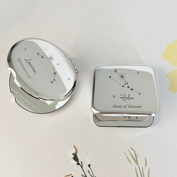 Engraved Constellations Silver Compact Mirror, 2 of 8
