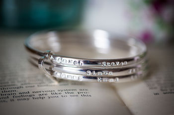Personalised Sterling Silver Bangle Set With Heart, 3 of 5