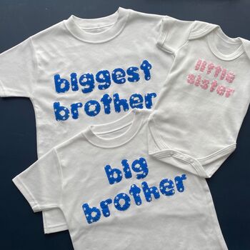 Three / Four Siblings Appliqued Tshirt And Babygrow Set, 4 of 8