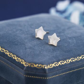 Mother Of Pearl Star Stud Earrings In Sterling Silver, 5 of 10