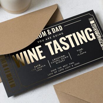 Personalised Gold Foil Wine Tasting Voucher For Parents, 4 of 9