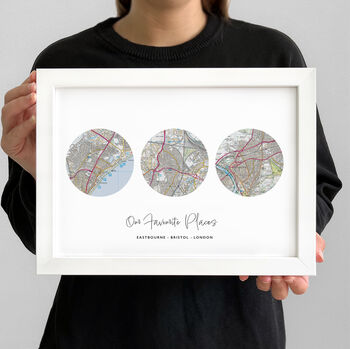 Personalised Favourite Three UK Places Map Print, 3 of 9