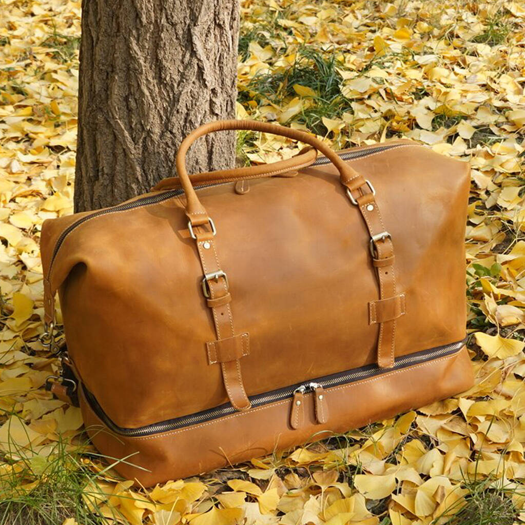 Front Straps Vintage Look Leather Weekender, 1 of 12