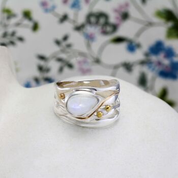 Handmade Rainbow Moonstone Statement Ring, 4 of 7