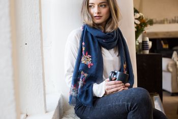 Personalised Navy Scarf With An Embroidered Flower, 6 of 6