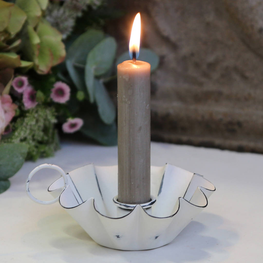 Low Antique White Candlestick Holder By The Wedding of my Dreams