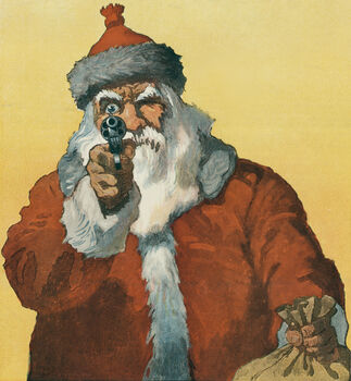 Retro Square Christmas Card Pack Santa With A Gun, 2 of 4