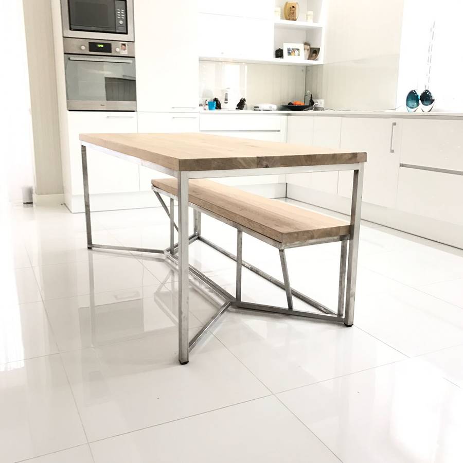 Tower Oak Stainless Steel Legs Dining Table By Cosy Wood ...