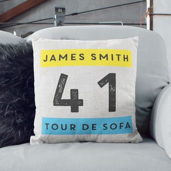 Personalised Tour De Sofa Cycling Cushion Gift, 4 of 4