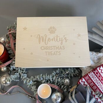 Personalised Dog Luxury Pine Christmas Treat Box, 5 of 12