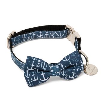 The Salcombe Blue Nautical Anchor Dog Collar Bow Tie, 4 of 8