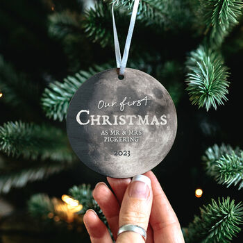 Personalised First Christmas Married Moon Phase Bauble, 4 of 6