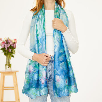 July Birth Flower Water Lilies By Monet Silk Blend Scarf, 3 of 7