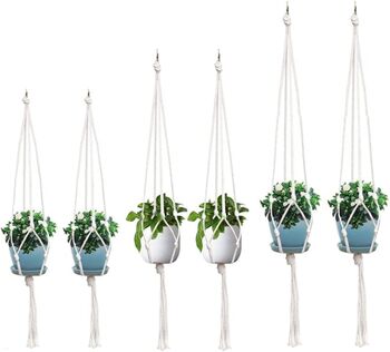 Six Pack White Macrame Cotton Rope Plant Holders Hanger, 5 of 7
