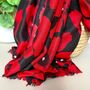 Bold Red Poppy Print Frayed Scarf In Black, thumbnail 3 of 3