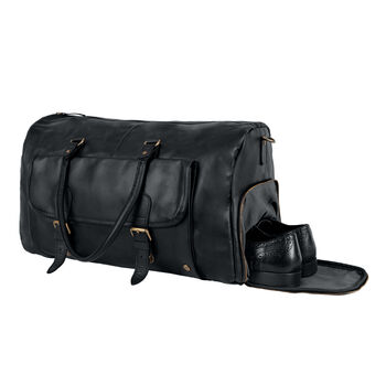 Black Leather Overnight Bag With Shoe Compartment, 5 of 12