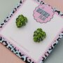 Green Monstera Leaf Glitter Resin Stud Earrings, thumbnail 4 of 4