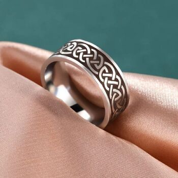 8mm Mens Celtic Knot Stainless Steel Band Ring, 4 of 6