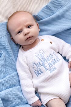 Personalised Name First Easter 2026 Baby Romper Three Colours Available, 3 of 12