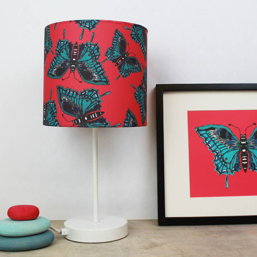 Pink Botanical Butterfly Lampshade By martha and hepsie