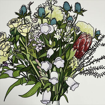 Wedding Bouquet Custom Hand Drawn Illustration Portrait, 3 of 5