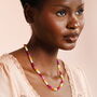 Pink And Burgundy Beaded Necklace In Gold Plating, thumbnail 3 of 4