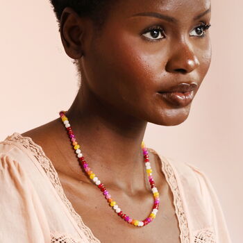 Pink And Burgundy Beaded Necklace In Gold Plating, 3 of 4