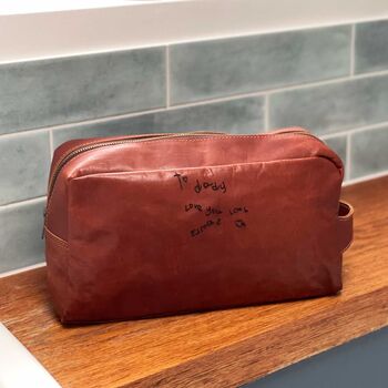 Personalised Handwriting Leather Wash Bag, 6 of 7