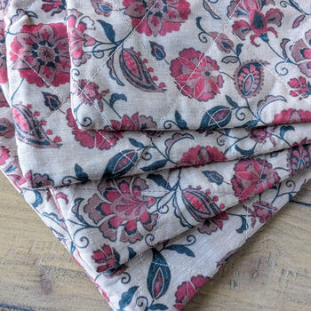 Quilted Sari Pouches: Beige Floral Pattern With Colourful Zipper, 6 of 8