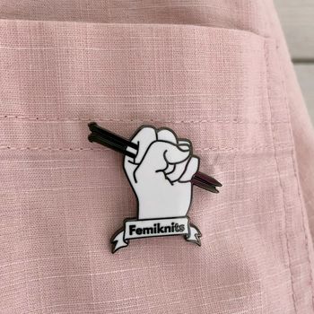 'Femiknits' Feminist Knitter Enamel Pin Badge, 2 of 3