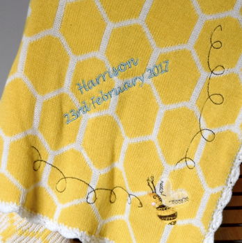 Personalised Knitted Bee Baby Blanket, 5 of 6