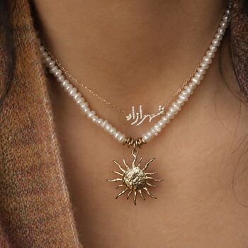 Freshwater Pearl Choker With Hammered Sun Pendant, 4 of 7