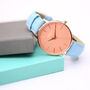 Personalised Ladies Coral Watch + Light Blue Strap, thumbnail 2 of 7