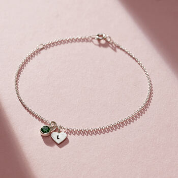Birthstone And Initial Heart Charm Bracelet, 3 of 7