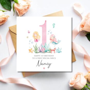 Mermaid 4th Birthday Card, Pink Birthday Card For Daughter, Granddaughter, Any Relationship, 3 of 5