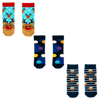 Set Of Three Tots Socks In A Gift Box Rudolph, 2 of 2