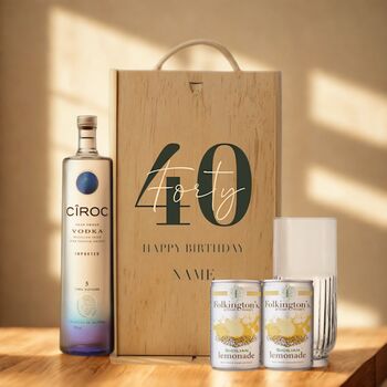 Personalised 40th Birthday Vodka Gift Set With Custom Lid, 6 of 10
