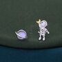 Sterling Silver Mismatched Astronaut And Planet Stud Earrings, thumbnail 1 of 9