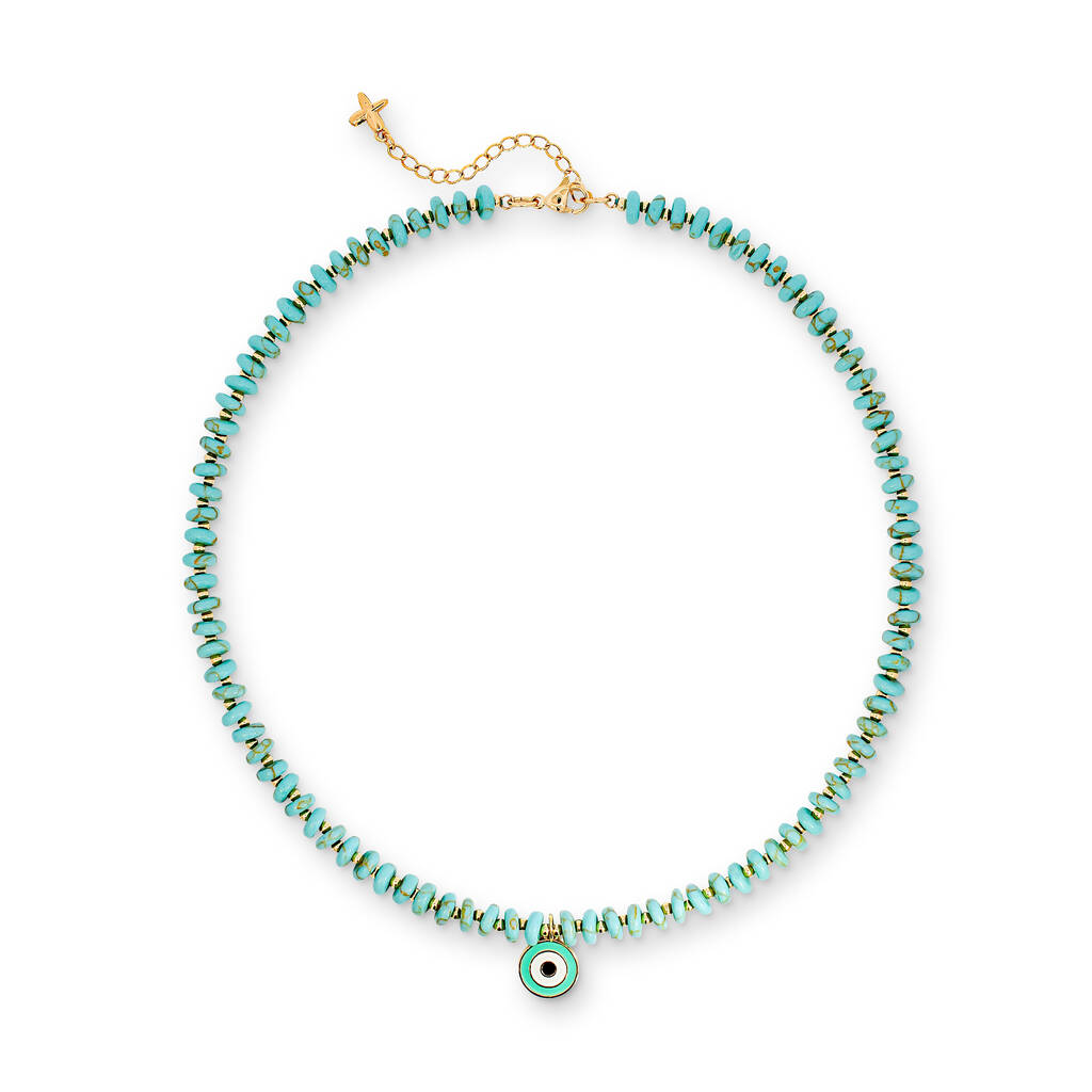 Blue Natural Stone Beaded Charm Necklace