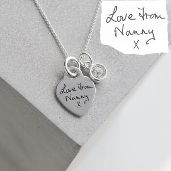 Handwriting Mini Heart Necklace With Birthstone Charm, 2 of 9