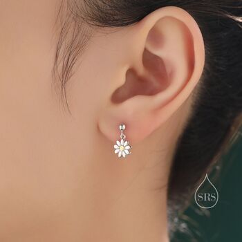 Sterling Silver Daisy Drop Stud Earrings, 7 of 10