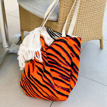 Reversible Large Cotton Tiger Beach Shoulder Bag, 12 of 12