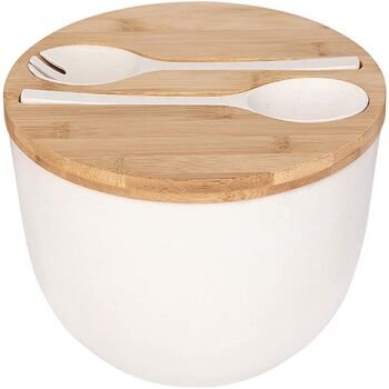 White Solid Bamboo Salad Wooden Bowl With Server Set, 4 of 7