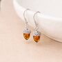 Small Sterling Silver Baltic Amber Acorn Drop Earrings – 7mm, thumbnail 1 of 3