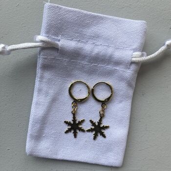 Gold Plated Snowflake Huggie Hoop Christmas Earrings, 2 of 4